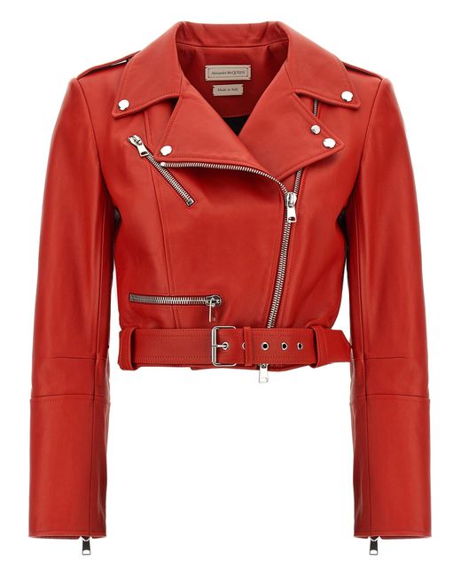 Cropped Biker Jacket Giacche Rosso di Alexander McQueen in Red