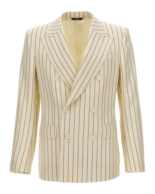 Pinstriped Double-Breasted Blazer Bianco/Nero di Dolce & Gabbana in Natural da Uomo