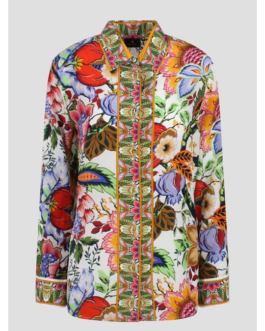 Etro Multicolor Bouquet Print Crepe De Chine Shirt
