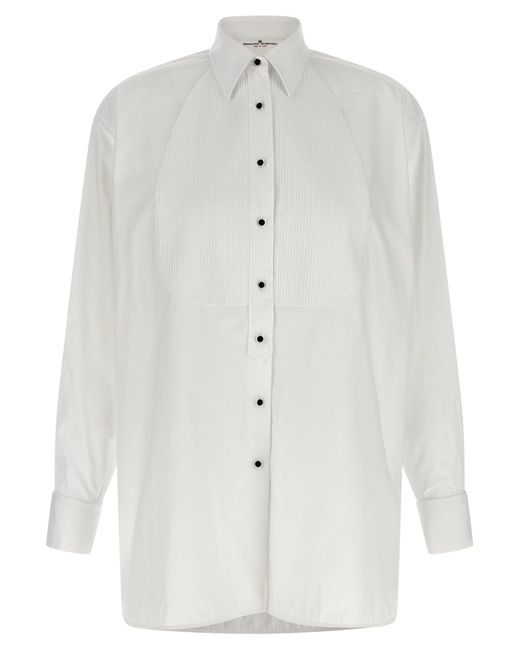Ermanno Scervino White Contrast Plastron Tuxedo Shirt With Covered Button Closure