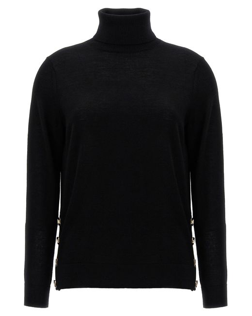 MICHAEL Michael Kors Black Logo Buttons Turtleneck Sweater