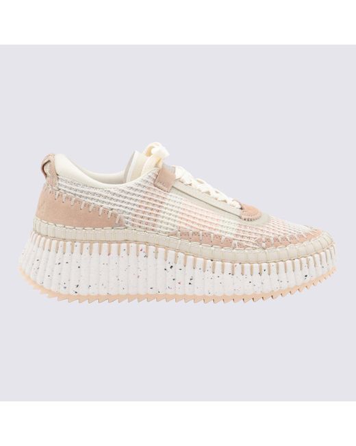 Chloé Pink Nama Low-Top Mesh Sneakers With Suede Inserts