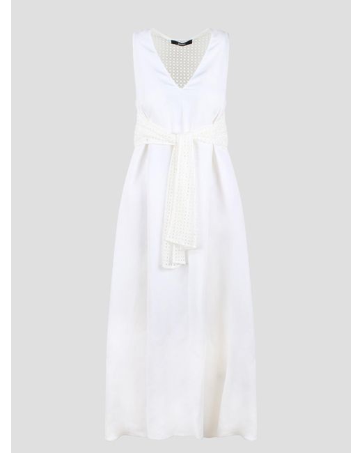 Herno White Light Viscose And Spring Lace Dress