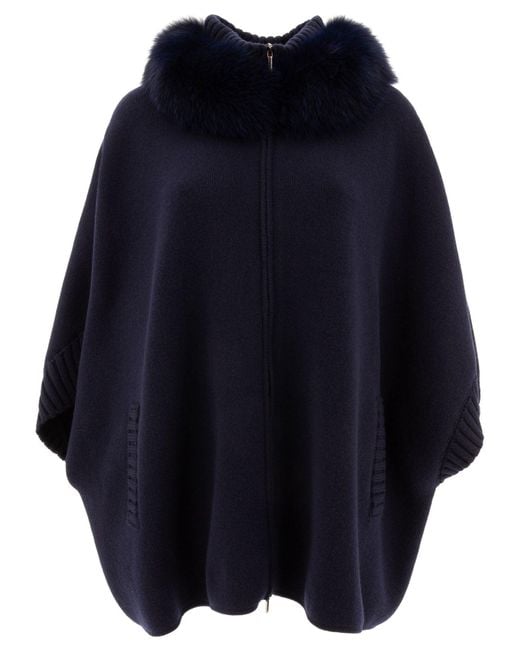 Giovi Blue Wool And Cashmere Poncho Coats