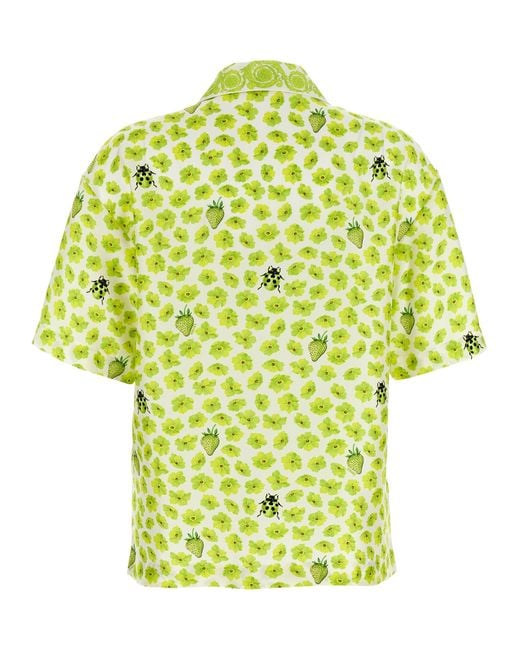 Versace Yellow Silk Twill Shirt With Strawberry Garden Print