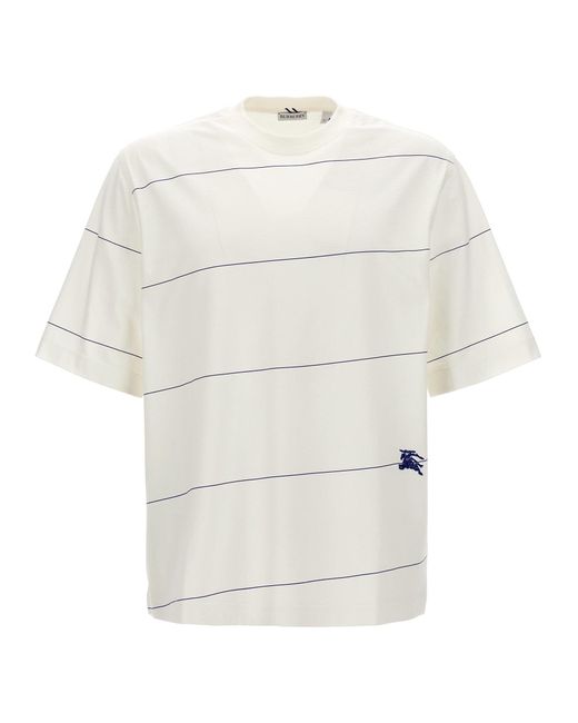 Logo Embroidery Striped T Shirt Bianco di Burberry in White da Uomo