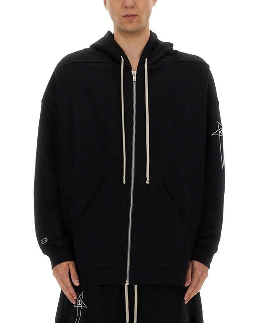 Rick Owens X Champion Black Jumbo Jason's Hoodie for men