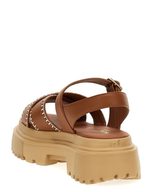 Hogan Brown Leather Sandals