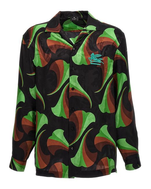 Etro Green Logo Embroidery Patterned Shirt Shirt, Blouse for men