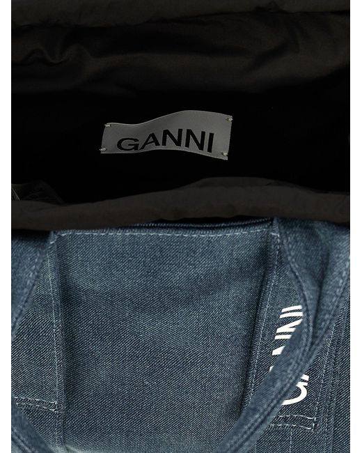 Ganni Blue Tech Denim Tote Bag