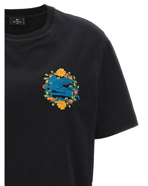 Logo Embroidery T Shirt Nero di Etro in Black