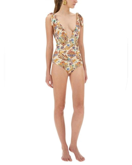 Printed One-Piece Swimsuit-Donna di Etro in Metallic