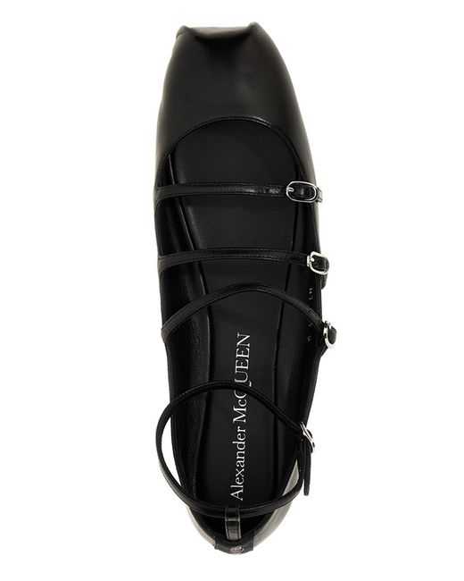 Alexander McQueen Black Leather Ballet Flats Straps Flat Shoes