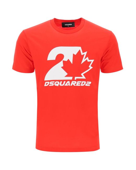 DSquared² Red Cool Fit Printed T Shirt for men