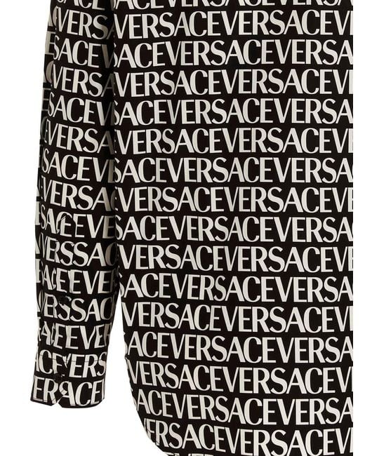 Versace Black Cotton Shirt With All Over Print for men