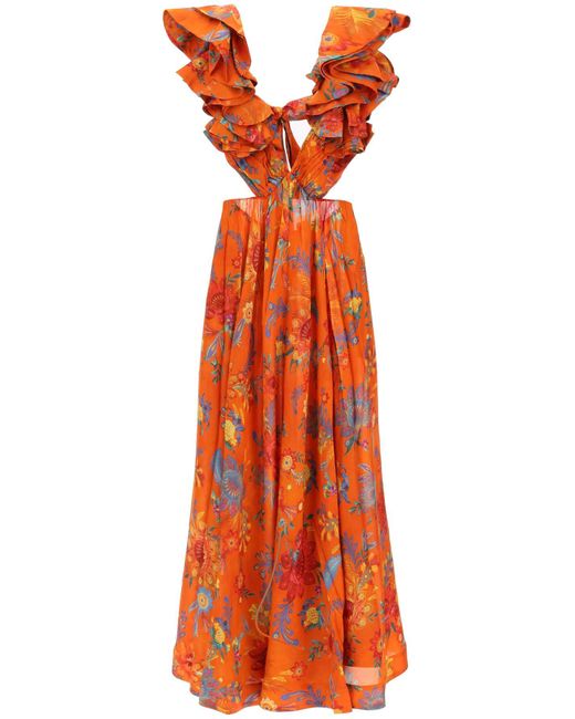 Zimmermann Orange 'ginger' Dress With Cut-outs