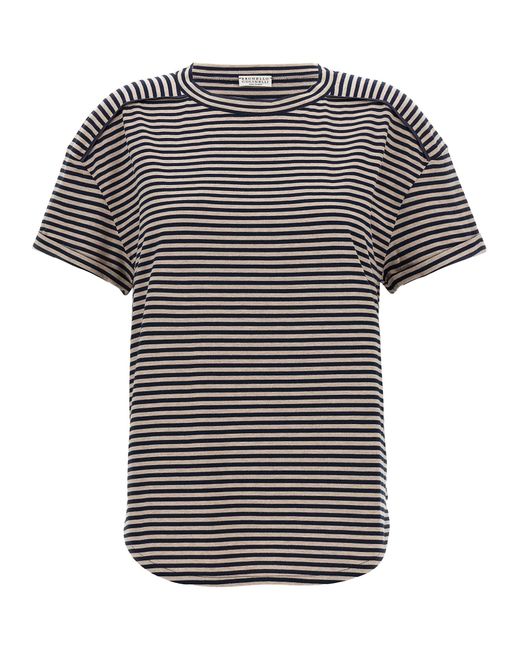 Striped T Shirt Multicolor di Brunello Cucinelli in Black