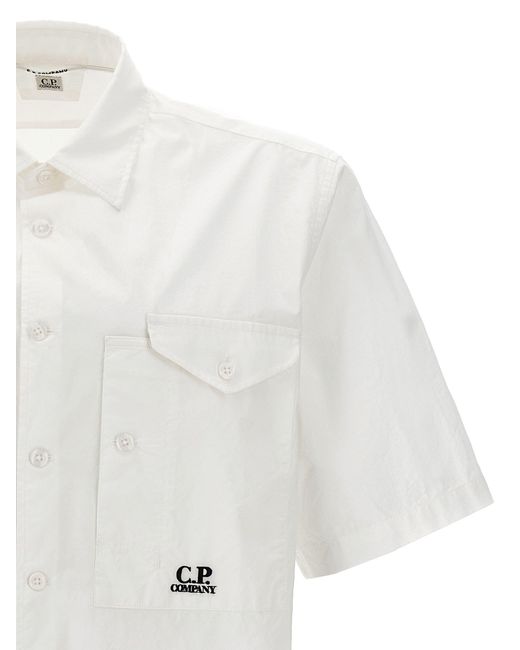 C P Company White Logo Embroidery Shirt for men