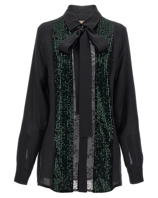 Elie Saab Black Sequin Lace Shirt Shirt, Blouse