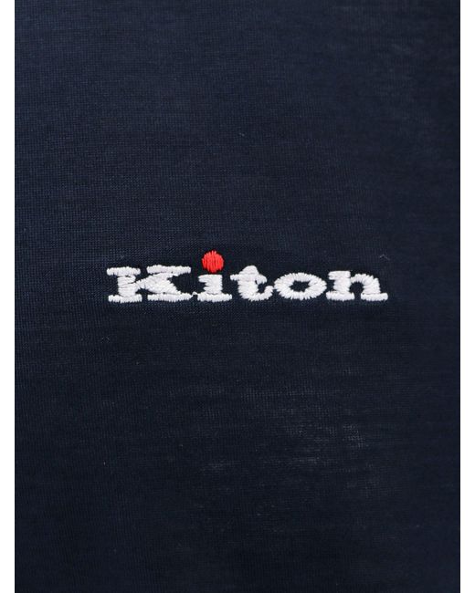 T-shirt in cotone con logo ricamato di Kiton in Blue da Uomo