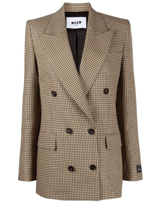 MSGM Natural Check Motif Double-breasted Blazer