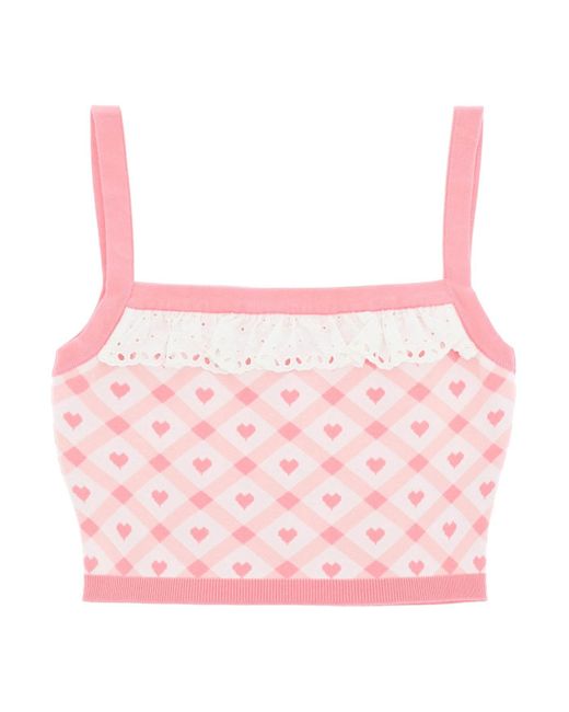 Alessandra Rich Pink Checked Cropped Top