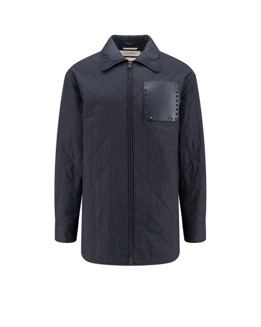 Valentino Garavani Blue Padded And Quilted Nylon Jacket With Iconic Studs for men