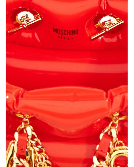 Moschino Red Removable Logo Charms Shopping Bag Tote Bag
