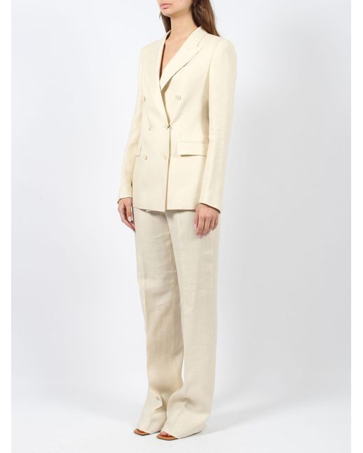 Linen double breasted suit di Tagliatore in White