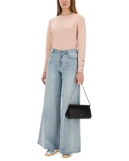 Michael Kors Blue Lightweight Merino Wool Sweater With Button Detail