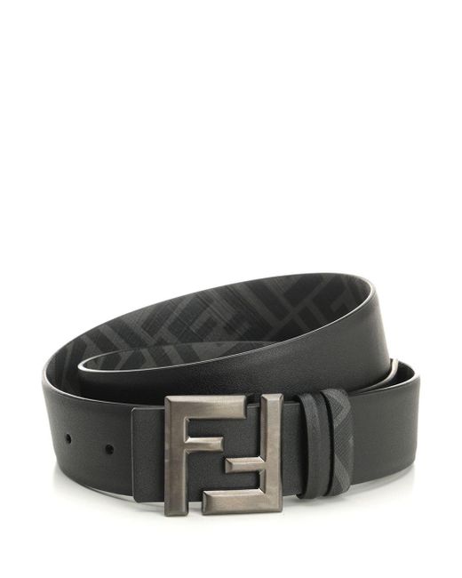 Fendi Black Reversible Belt With Thin Squared Ff Buckle for men