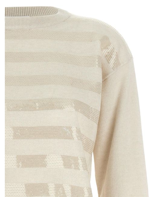 Sequin Sweater Maglioni Bianco di Brunello Cucinelli in White