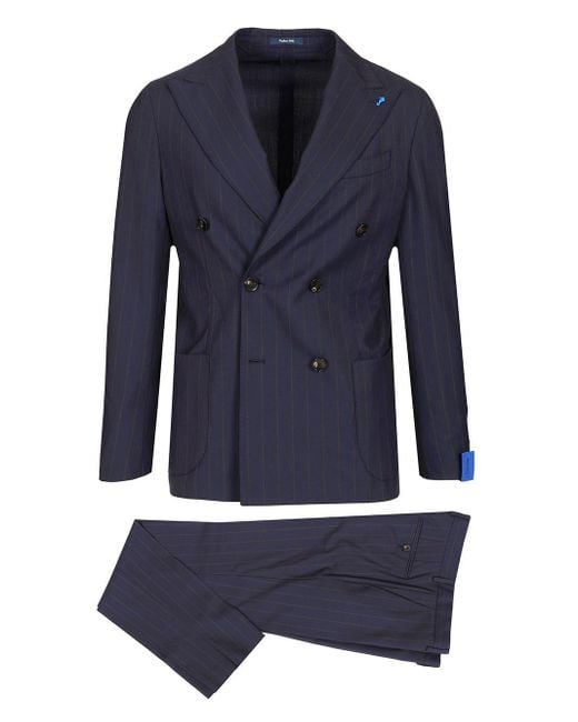 Guarinucci Double-breasted Pinstriped Suit Dresses Blue for men