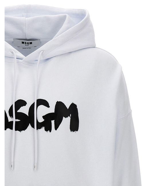 MSGM Gray Logo Print Hoodie Sweatshirt for men
