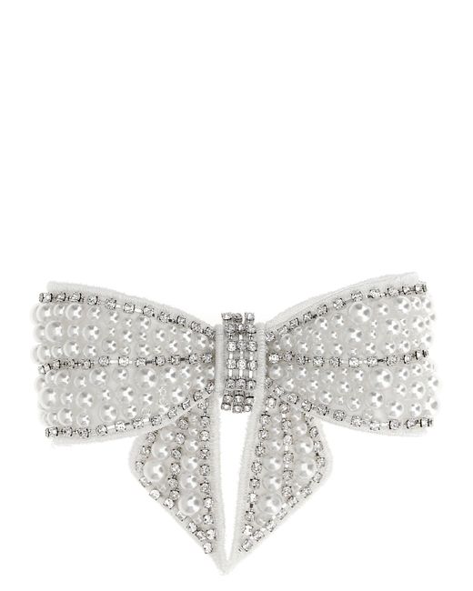 Pearl Crystal Bow Accessori Per Capelli Bianco-Donna di Self-Portrait in Gray