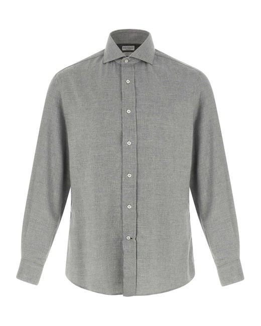 Brunello Cucinelli Gray Cotton Shirt for men