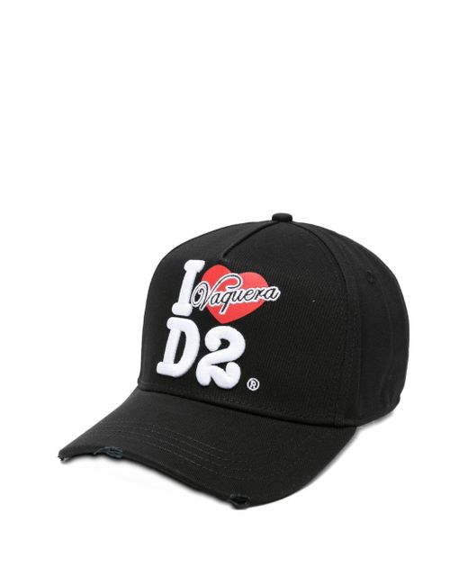 DSquared² Black Distressed Logo-Detail Baseball Cap