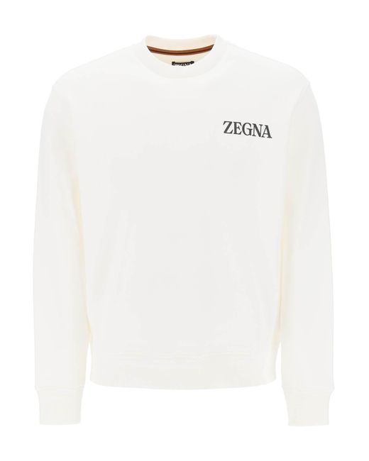 Zegna White Crew-Neck Sweatshirt With Flocked Logo for men