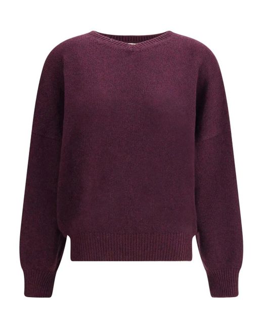 Khaite Purple Wolfe V-Neck Knitted Cashmere Sweater
