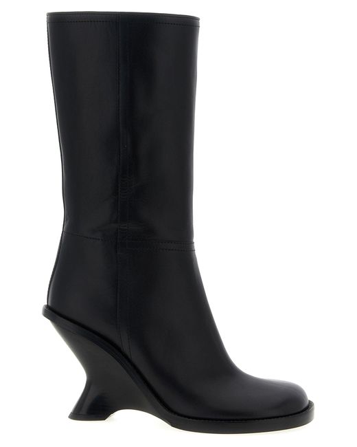 Dries Van Noten Black Curved Wedge Heel Boots
