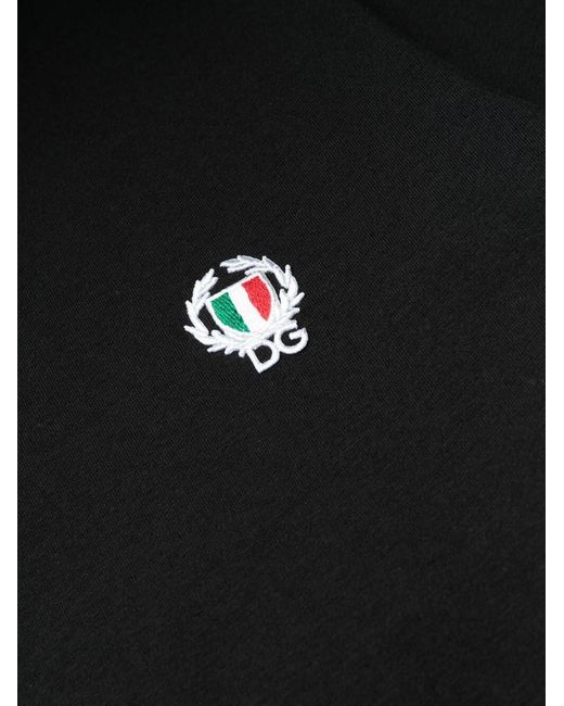Dolce & Gabbana Black Logo Embroidered Stretch Cotton T Shirt for men