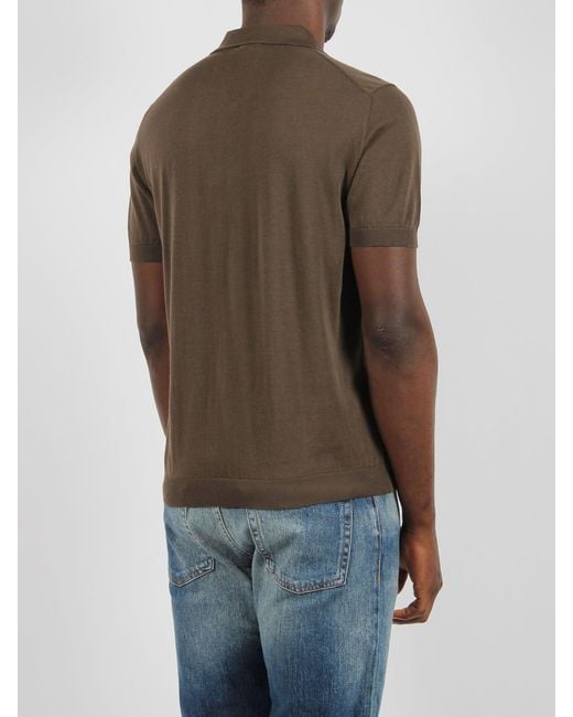 Drumohr Brown Buttonless Cotton Polo Shirt for men