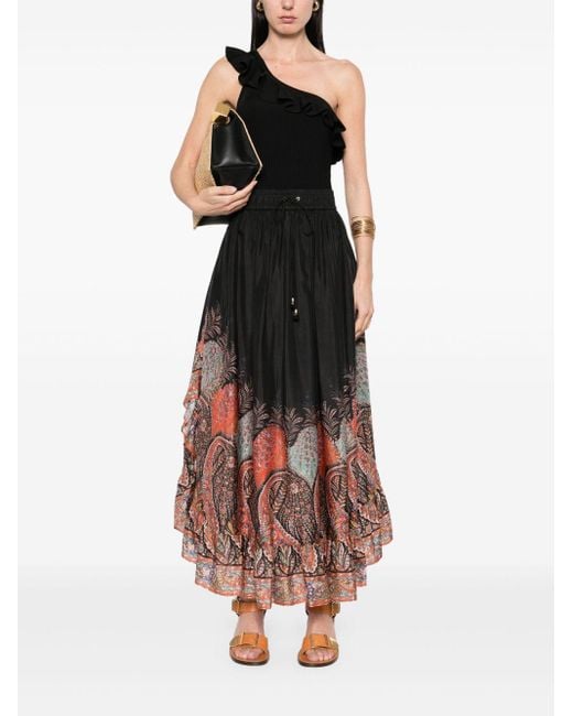 Zimmermann Black Maxi Silk Skirt With Rhiannon Ruffles