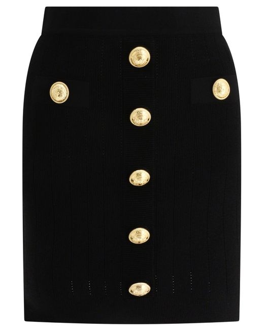 Balmain Black Ribbed Skirt With Buttons