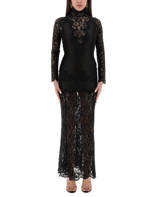 Lace And Jersey Long Dress-Donna di Rabanne in Black