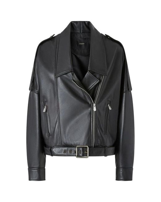 Pinko Black Leather Outerwears
