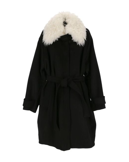 Stella McCartney Black Recycled Wool Faux Fur Collar Coat | Lyst