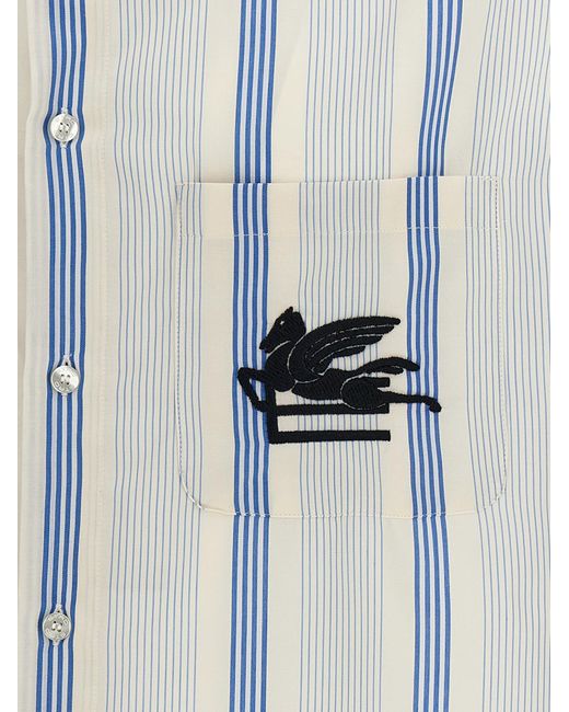 Etro White Logo Embroidery Striped Shirt for men