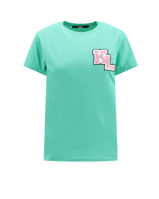 T-shirt in cotone organico con logo frontale di Karl Lagerfeld in Green