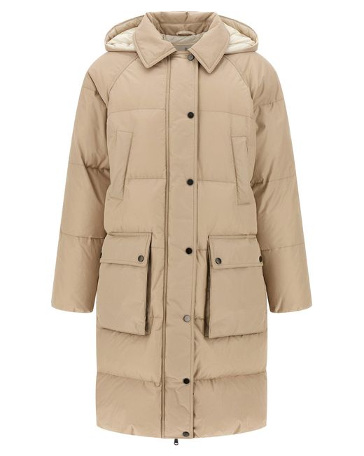 Shiny Zipper Pull Puffer Jackets-Donna di Brunello Cucinelli in Natural